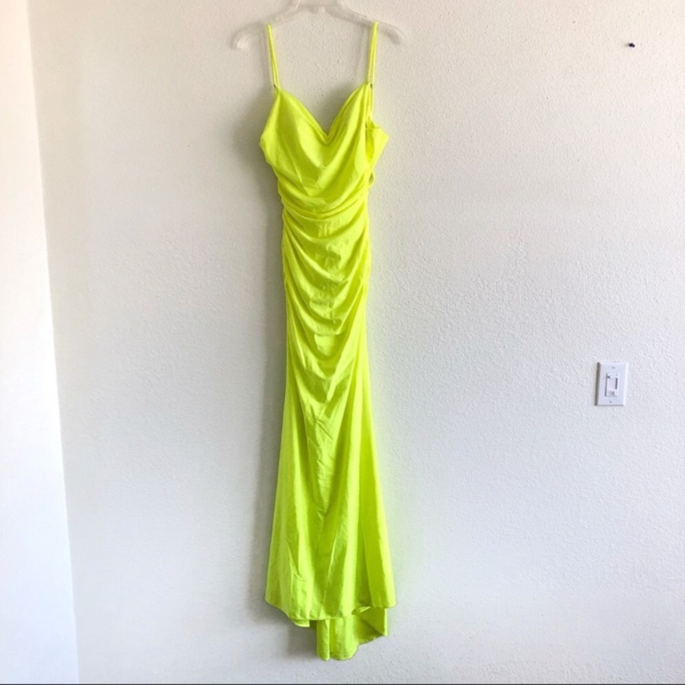 La Femme Neon Yellow Strappy Back Formal Gown - Picture 4 of 13